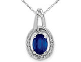 4/5 Carat (ctw) Dark Blue Sapphire Drop Pendant Necklace with Diamonds 1/10 Carat (ctw) in 14K White Gold